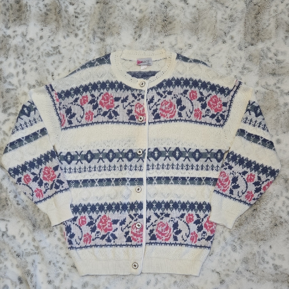 Vintage Floral Knit Cardigan